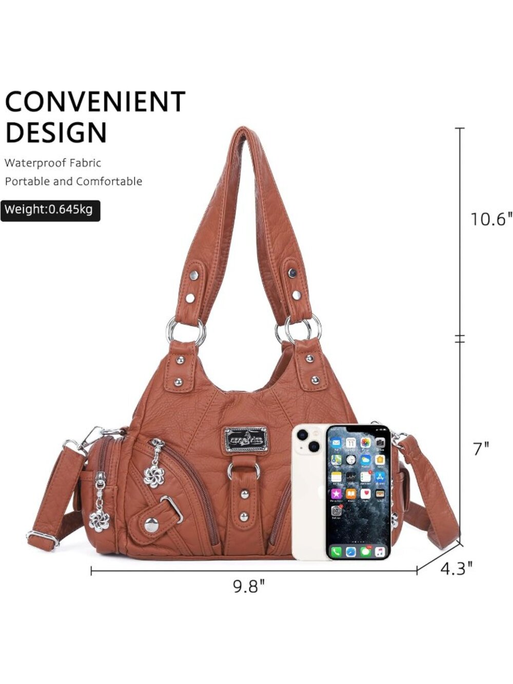 Women's 02-Brown PU leather Zipper Multi-Pocket Small Hobo Shoulder Bag - Picture 3 of 6